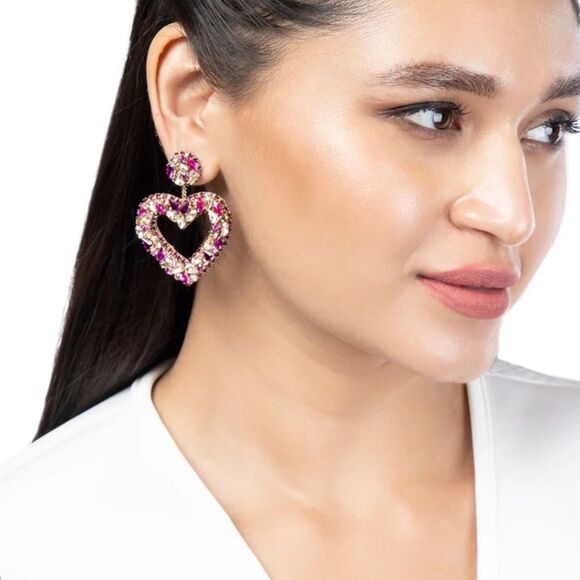 Deepa Gurnani Carolina Jewel Tone Mixed Crystal Heart Earrings - Picture 4 of 4